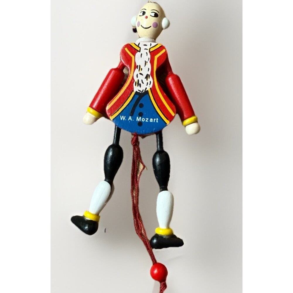 Original Gschnitzer Austria Wooden Pull Doll Christmas Ornament Mozart 5”